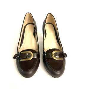 MADELINE "Becca" Brown Heels with Gold Buckle Detail (Size 6.5)